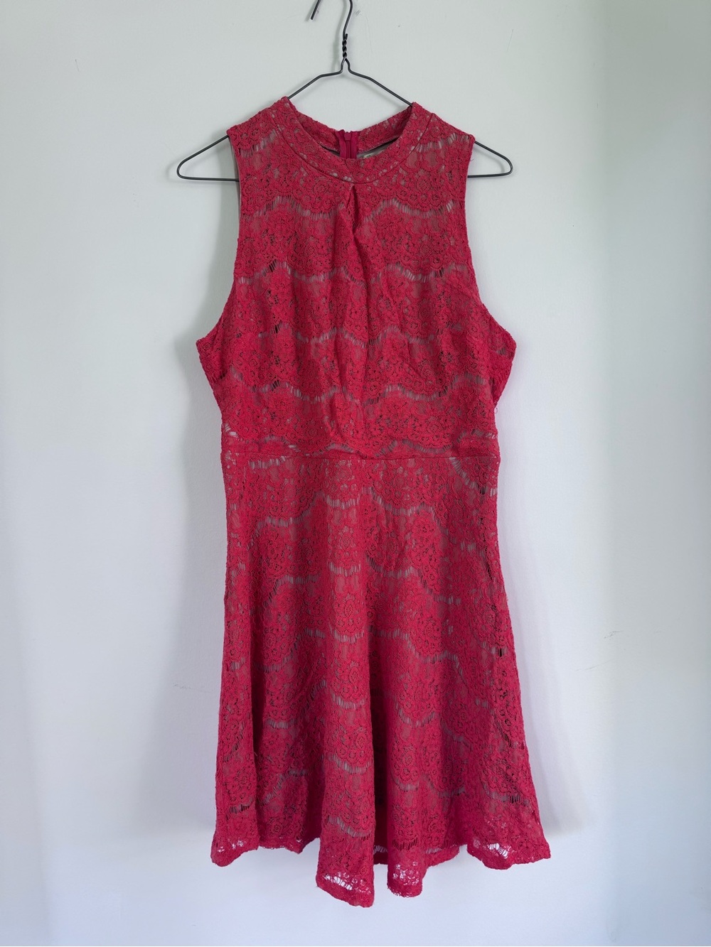 love, Fire Sleeveless Coral coloured Lace A-Line Mini Dress